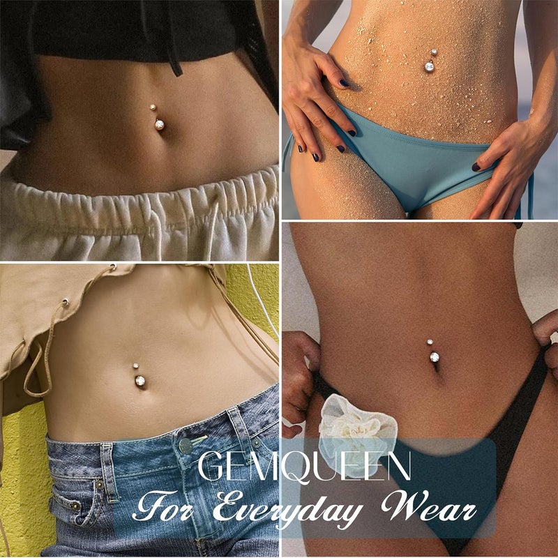 GEMQUEEN Moissanite ＆ G23 TItanium Belly Button Ring 18K Gold Plated Hypoallergenic Internally Threaded Belly Rings 14G Navel Piercing Jewelry For Women Men D Color VVS1 Clarity Brilliant Cut - Image 3